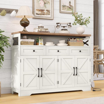 Farmhouse Sideboard Buffet Cabinet, Barn Doors Storage Cabinet