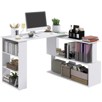 47 Inch L Shaped Desk, Corner Computer Desk, 360 Degree Rotating Home Office Desk with Storage Shelves, Writing Table Workstation, White