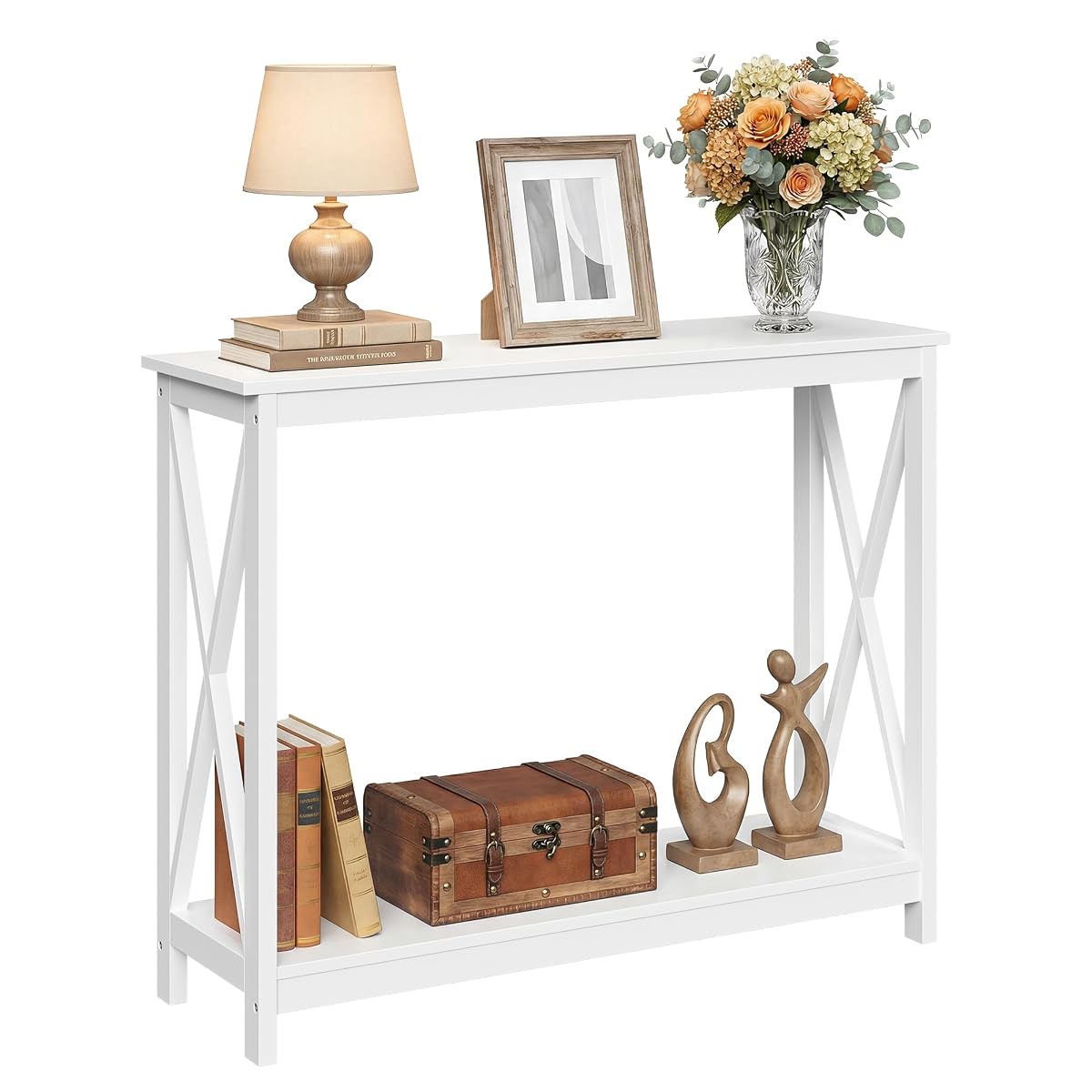 Console Table, Entryway Table, Narrow Sofa Table with 2-Tier Shelves, Entrance Table for Living Room, Entryway, Hallway, Foyer (White, 11.8" D x 39.4" W x 31.6" H)