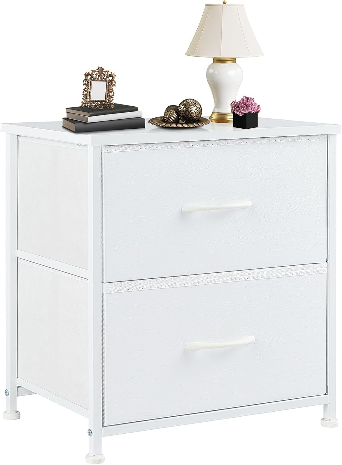 Nightstand Small Dresser with 2 Fabric Drawers Side Tables Bedroom End Table Kids Bedside Storage Furniture for 20 Inch Tall Night Stand for Closet, Entryway, College Dorm, White