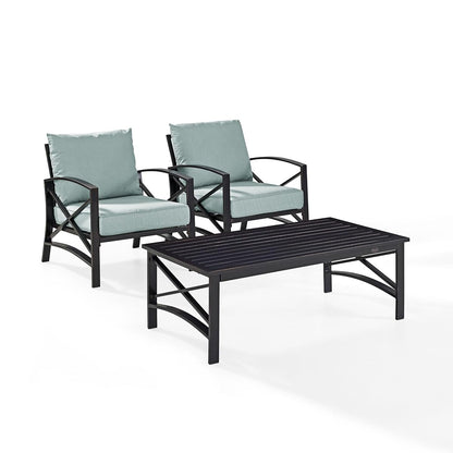 Crosley Furniture KO60012BZ-MI Kaplan Outdoor Metal 3-Piece Seating Set (2 Chairs and Coffee Table), Oiled Bronze with Mist Cushions