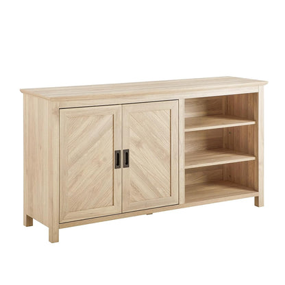 Modern Wood Grooved Buffet Sideboard with Open Storage Entryway Serving Storage Cabinet Doors Dining Room Console, 58 Inch, Birch