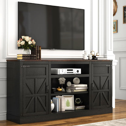 66" Farmhouse TV Stand with Power Outlets for 75 Inch TVs