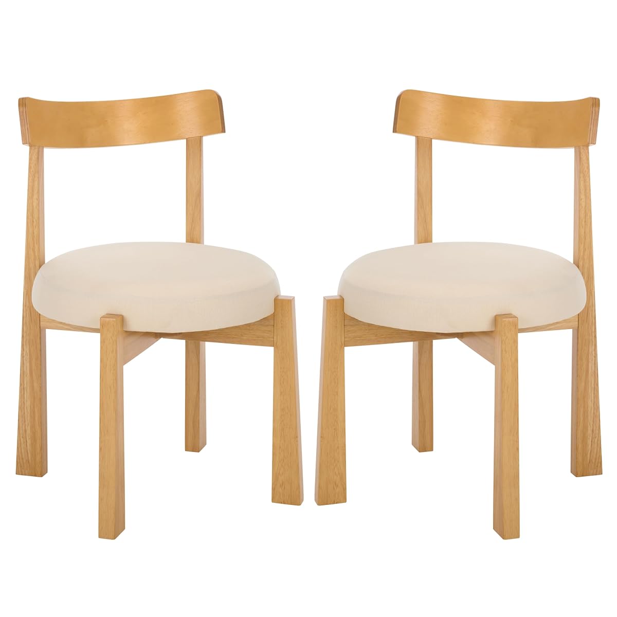 SAFAVIEH Furniture - Anselm Dining Chair Set of 2 - White & Light Blonde Solid Wood - Modern Upholstered Chair - Fully Assembled - Ideal for Dining Room, Kitchen, 19" Seat Height (DCH8810C-SET2)