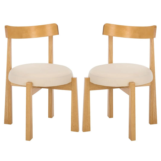 SAFAVIEH Furniture - Anselm Dining Chair Set of 2 - White & Light Blonde Solid Wood - Modern Upholstered Chair - Fully Assembled - Ideal for Dining Room, Kitchen, 19" Seat Height (DCH8810C-SET2)
