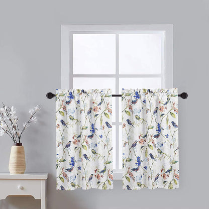 Bird Print Tier Curtains for Living Room, 30 x 36, 2 Panels, Blue