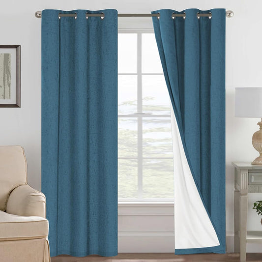 2 panel blue sapphire linen textured blackout curtains