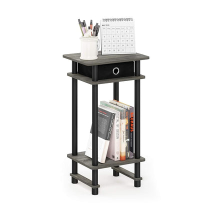 Turn-N-Tube Tall End Table, French Oak Grey/Black/Black | 1x Storage Bin, Tall Narrow Open Shelf Night Stand, Modern Bedside Table, Toolless Assembly, for Living Room, Bedroom