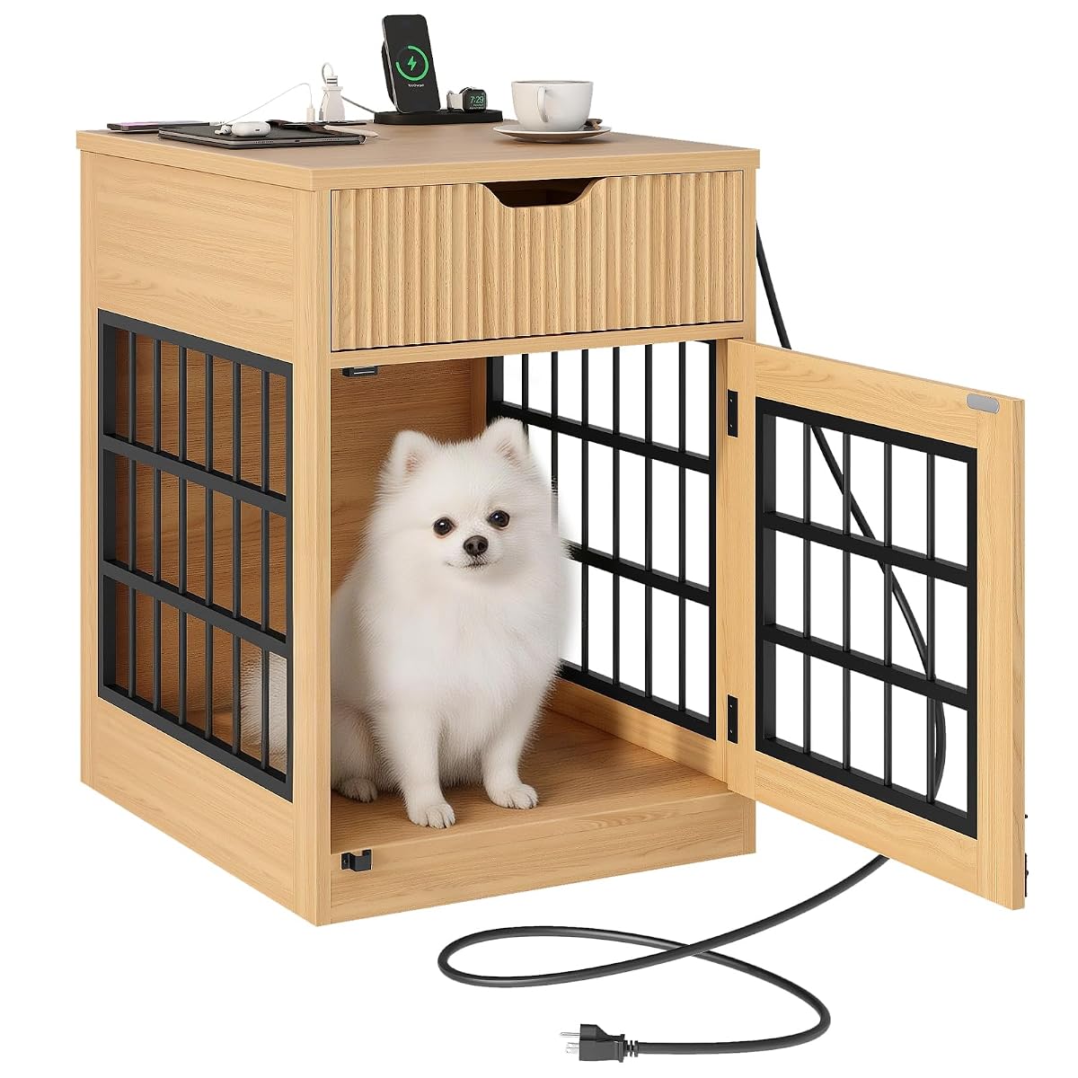 Modern Dog Crate Furniture with Charging Station