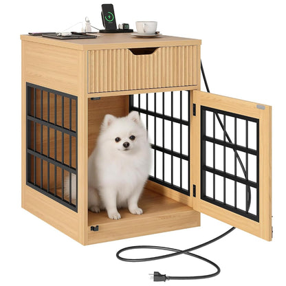 Modern Dog Crate Furniture with Charging Station