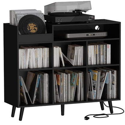 Large Record Player Stand with Vinyl Storage Cabinet