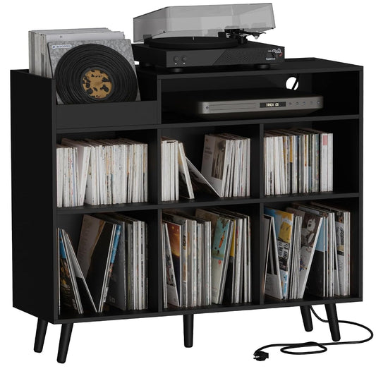 Large Record Player Stand with Vinyl Storage Cabinet