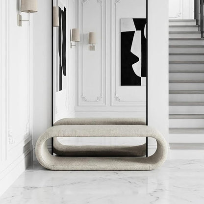 Shoe Bench for Entryway, 52.2''W Curved Modern No-Assembly End of Bed Bench Ottoman for Living Room, Cloakroom, Passageway, Light Oatmeal.