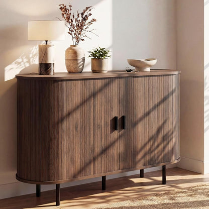 47'' Fluted Sideboard Buffet Cabinet with Tambour Sliding Doors