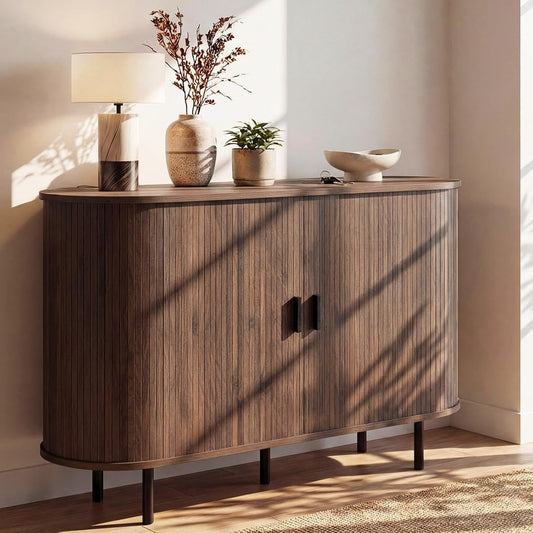 47'' Fluted Sideboard Buffet Cabinet with Tambour Sliding Doors