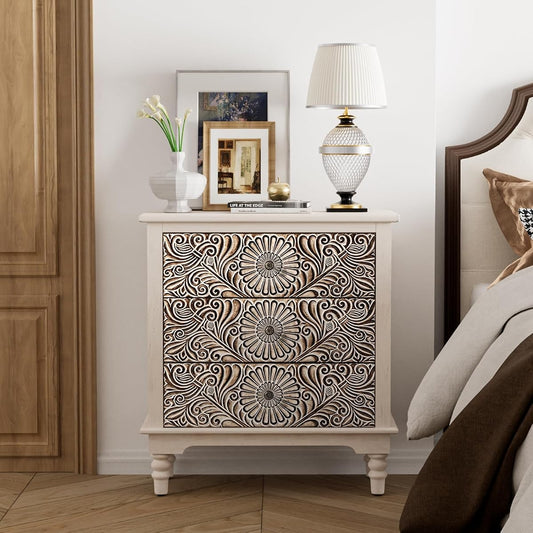 3 Drawers Accent Dresser, Vintage Small Accent Chest with 4 Wood Legs, Free-Standing Buffet Server Nightstand End Table for Bedroom, Living Room, Entryway