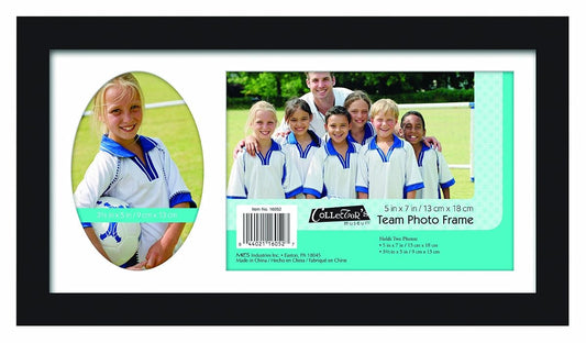 Black team photo frame with two openings