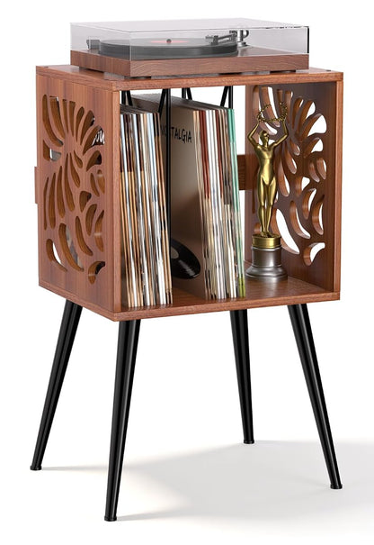 Stylish Record Player Stand with Storage, Holds 100+ Vinyl Records
