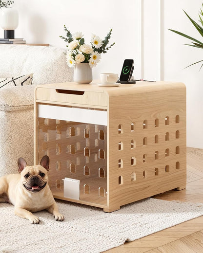Upgraded Modern Dog Crate Furniture with Charging Station Medium Kennel Indoor