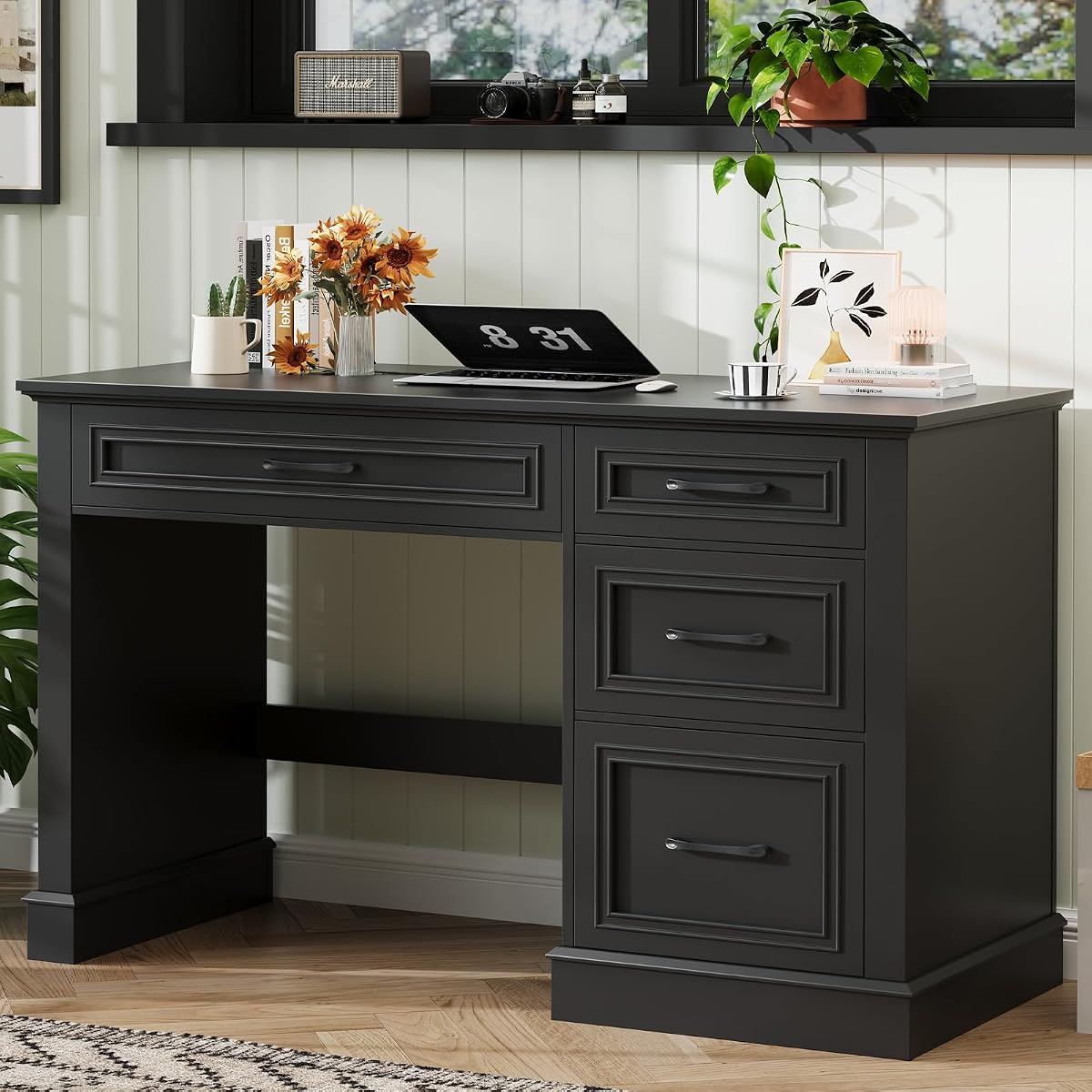 Farmhouse 47" Executive Desk with File Drawer, Computer Desk with 4 Drawers