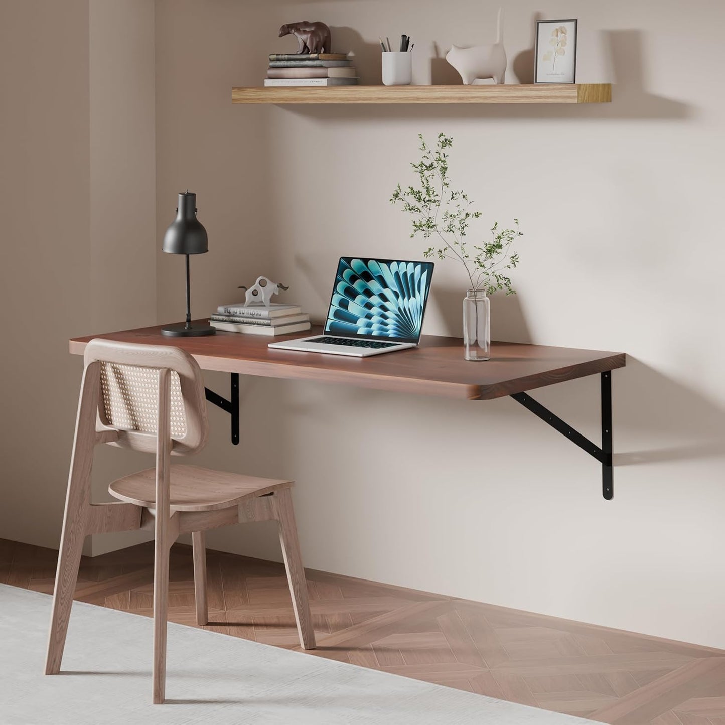 Floating Wall Desk for Home Office,Wall Mounted Table with Pine Wood,48 Inch Workbench for Garage,Work Table with Heavy Duty Brackets for Kitchen,Dining,Laundry