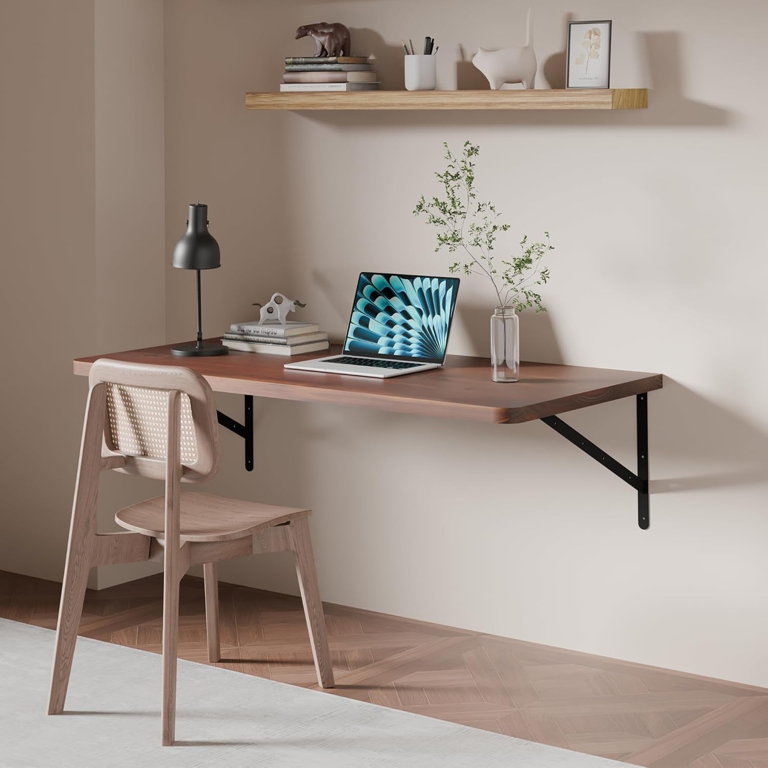 Floating Wall Desk for Home Office,Wall Mounted Table with Pine Wood,48 Inch Workbench for Garage,Work Table with Heavy Duty Brackets for Kitchen,Dining,Laundry