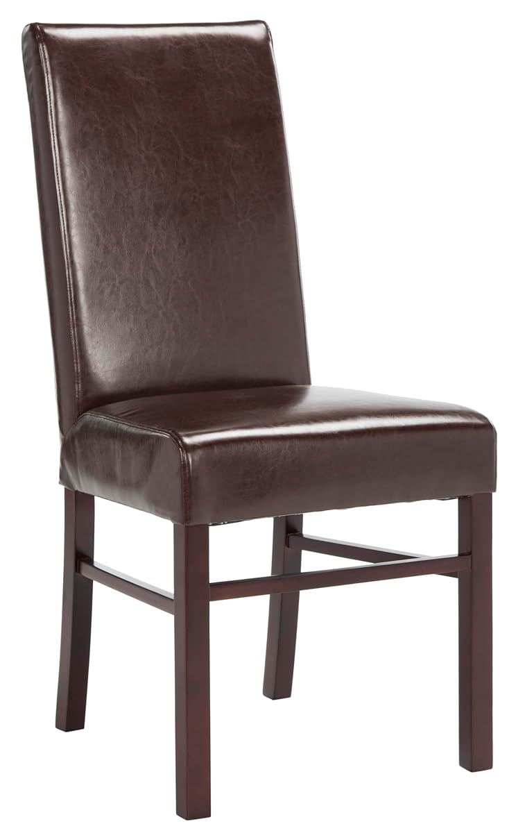 SAFAVIEH Home Collection - Classic Brown Faux Leather Side Chair, Upholstered Dining Accent Chair with Sturdy Wood Frame (HUD8205A)