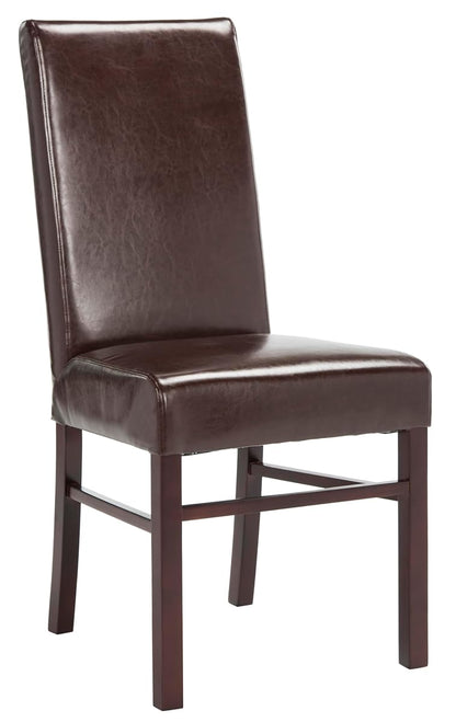 SAFAVIEH Home Collection - Classic Brown Faux Leather Side Chair, Upholstered Dining Accent Chair with Sturdy Wood Frame (HUD8205A)