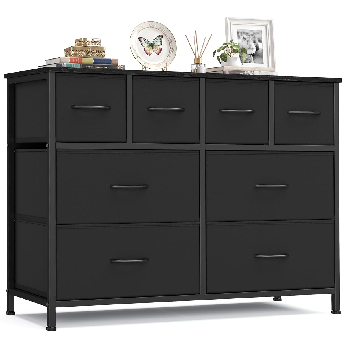 Wide Dresser for Bedroom, 8 Fabric Drawers with Steel Frame