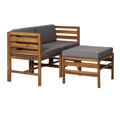 Ravello Contemporary 3 Piece Acacia Wood Outdoor Modular Chat Set with Cushions, Set of 3, Brown