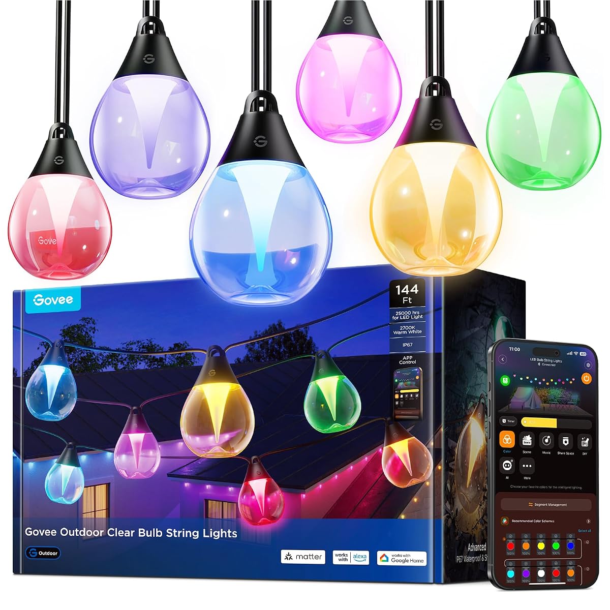 Govee Clear Bulb Outdoor String Lights 144ft