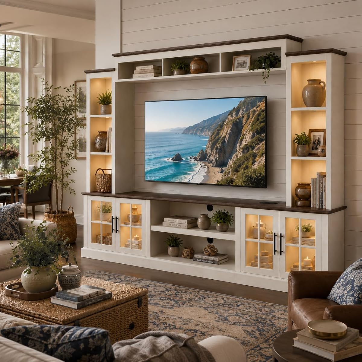 White Farmhouse TV Stand, Entertainment Center