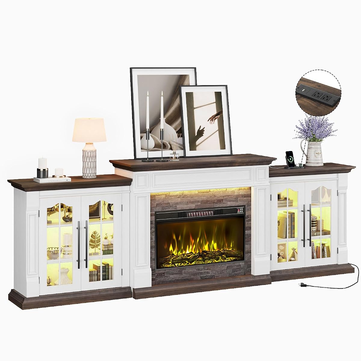 104" Fireplace TV Stand, Adjustable Flame Color