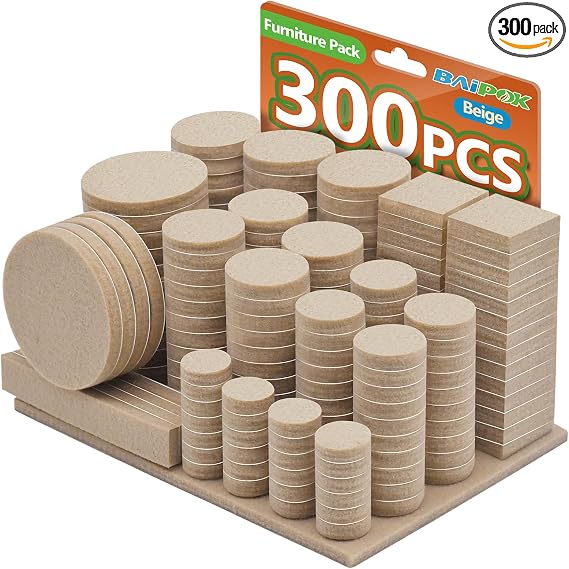 Furniture Pads 300 Pack Premium Furniture Felt Pads (Beige), Huge Quantity Self Adhesive Anti Scratch Floor Protector for Furniture Legs Hardwood with 60 Cabinet Door Bumpers