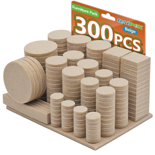 Furniture Pads 300 Pack Premium Furniture Felt Pads (Beige), Huge Quantity Self Adhesive Anti Scratch Floor Protector for Furniture Legs Hardwood with 60 Cabinet Door Bumpers