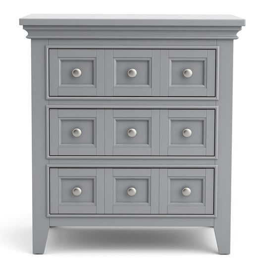 Gray wood nightstand with USB and care kit