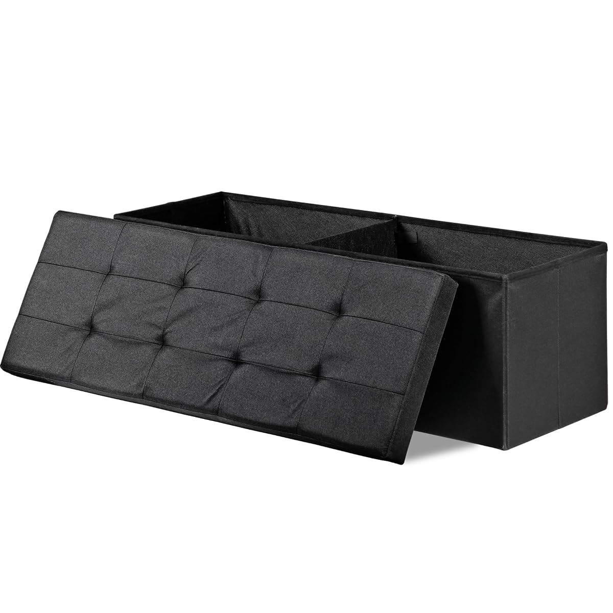 43.3 Inches Folding Storage Ottoman Bench with Hidden Storage, Foot Rest Stool, Chest for Living Room, Bedroom (Black)