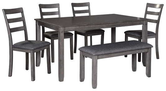 Signature Design by Ashley Bridson Dining Table Set For 6 With Bench, Wood 6‑Piece Kitchen Table And Chairs With Upholstered Seats, Transitional Charcoal Gray Dining Room Collection For Family Meals