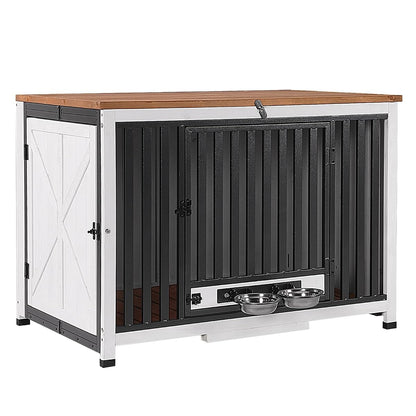 Folding Dog Crate Furniture 39.4" Large Dog Crate End Table with 360°Rotatable