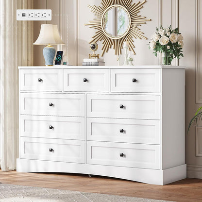 White Dresser for Bedroom with 9 Drawers
