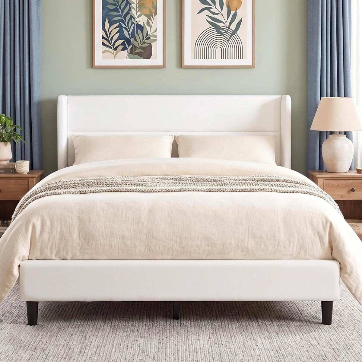 Velvet Wingback Bed Frame in White