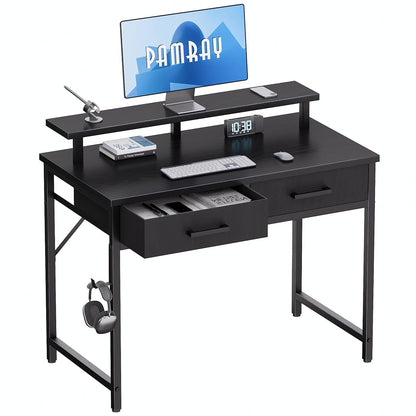 32 Inch Small Computer Desk with Monitor Stand and 2 Drawers