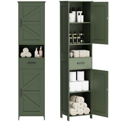 67" H Tall Bathroom Storage Cabinet with Barn Doors and Drawer