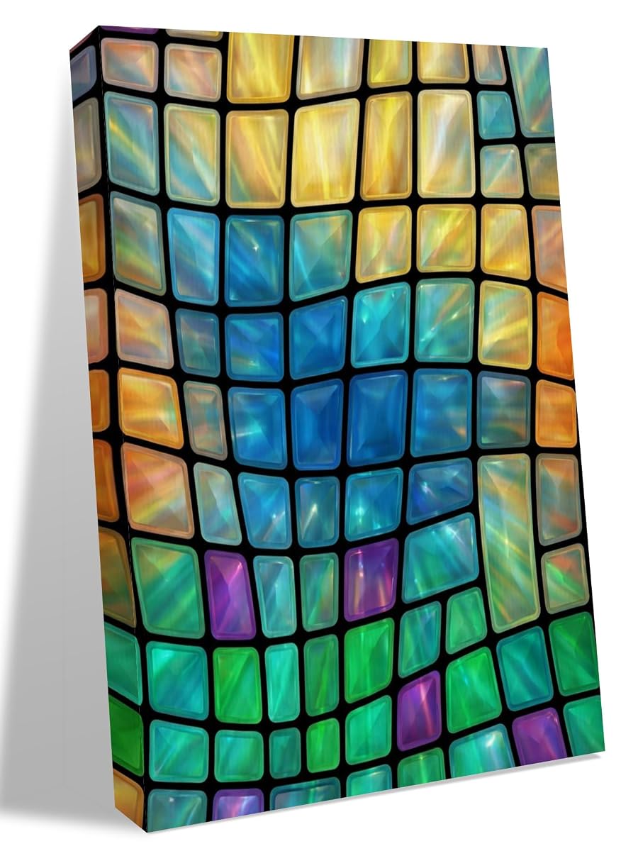 NuYeBiofx Abstract Glass Mosaic Pattern Canvas Wall Art Prints,48"x32" Framed Picture Artwork Modern Aesthetic Art Printed Canvas Oil Painting for Living Room Bedroom Office,Ready to Hang