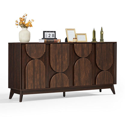 63 Inch Mid Century Modern Fluted Sideboard Buffet Cabinet Dark Walnut