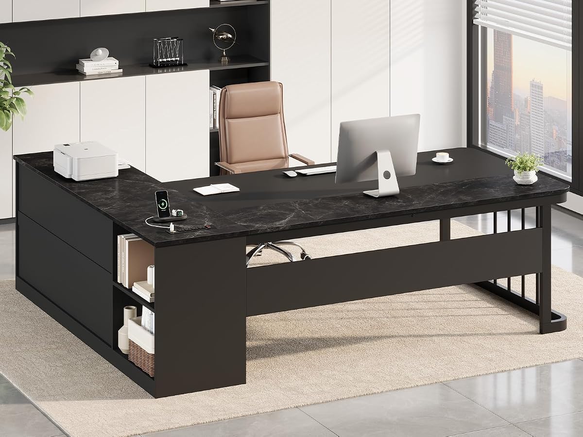 71" Executive Desk, Large Office Desk with Drawers & Storage Shelves