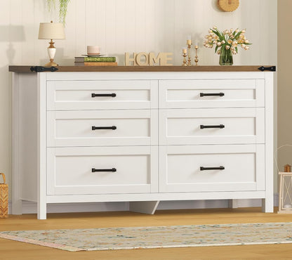 47.2" Dresser for Bedroom, White 6 Drawer Dresser with Metal Handles