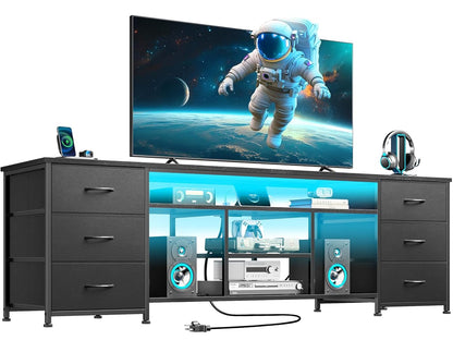 71 Inch LED TV Stand, Entertainment Center, Black