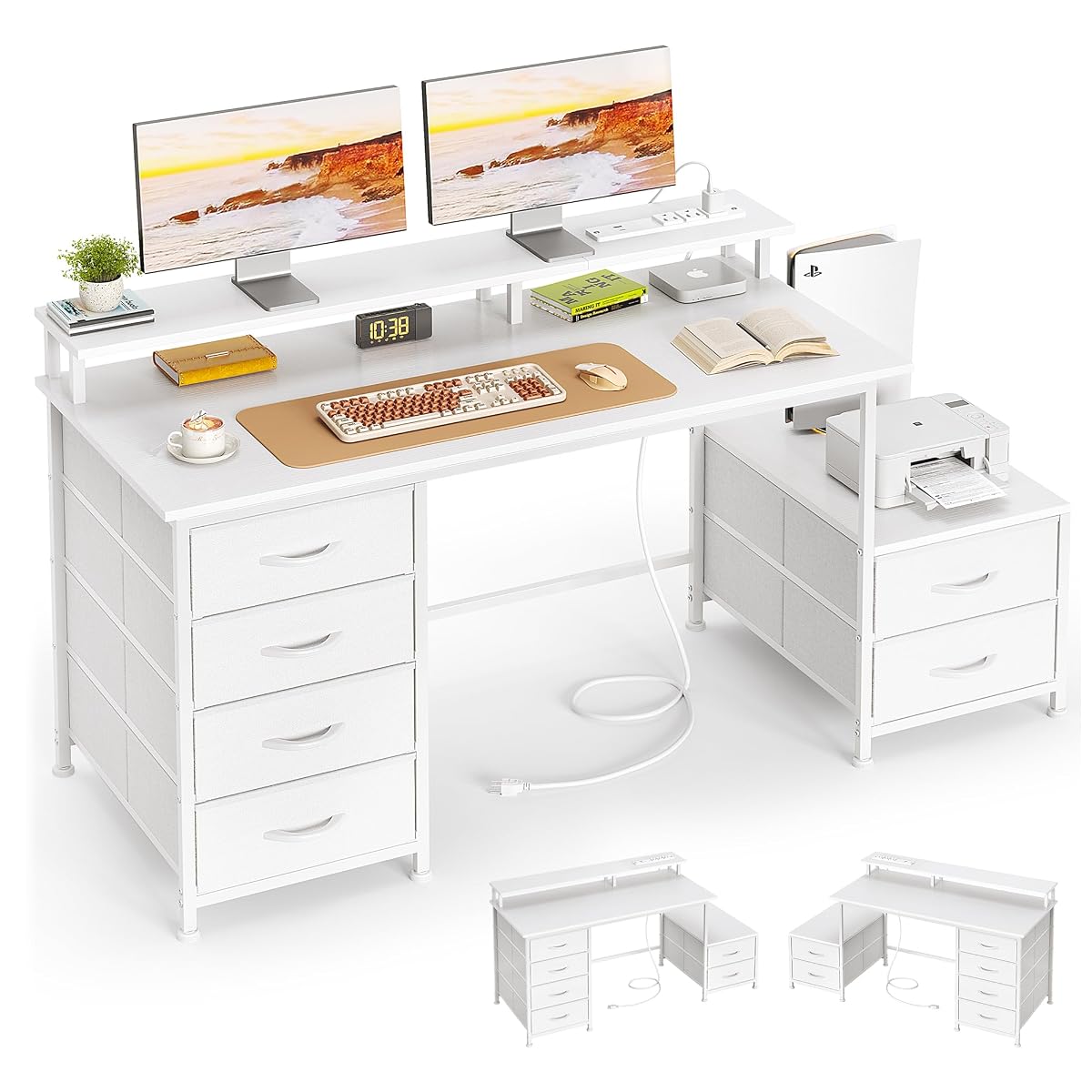 52 Inch Office Desk with 6 Drawers and Printer Space for Storage