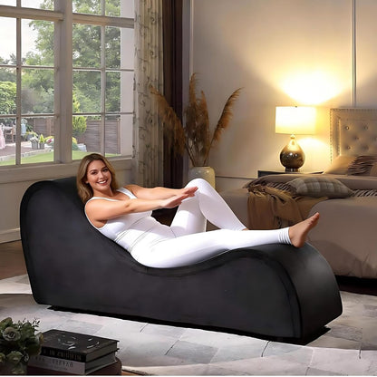 Black Chaise Lounge Chair with Removable & Washable Velvet Black Cover